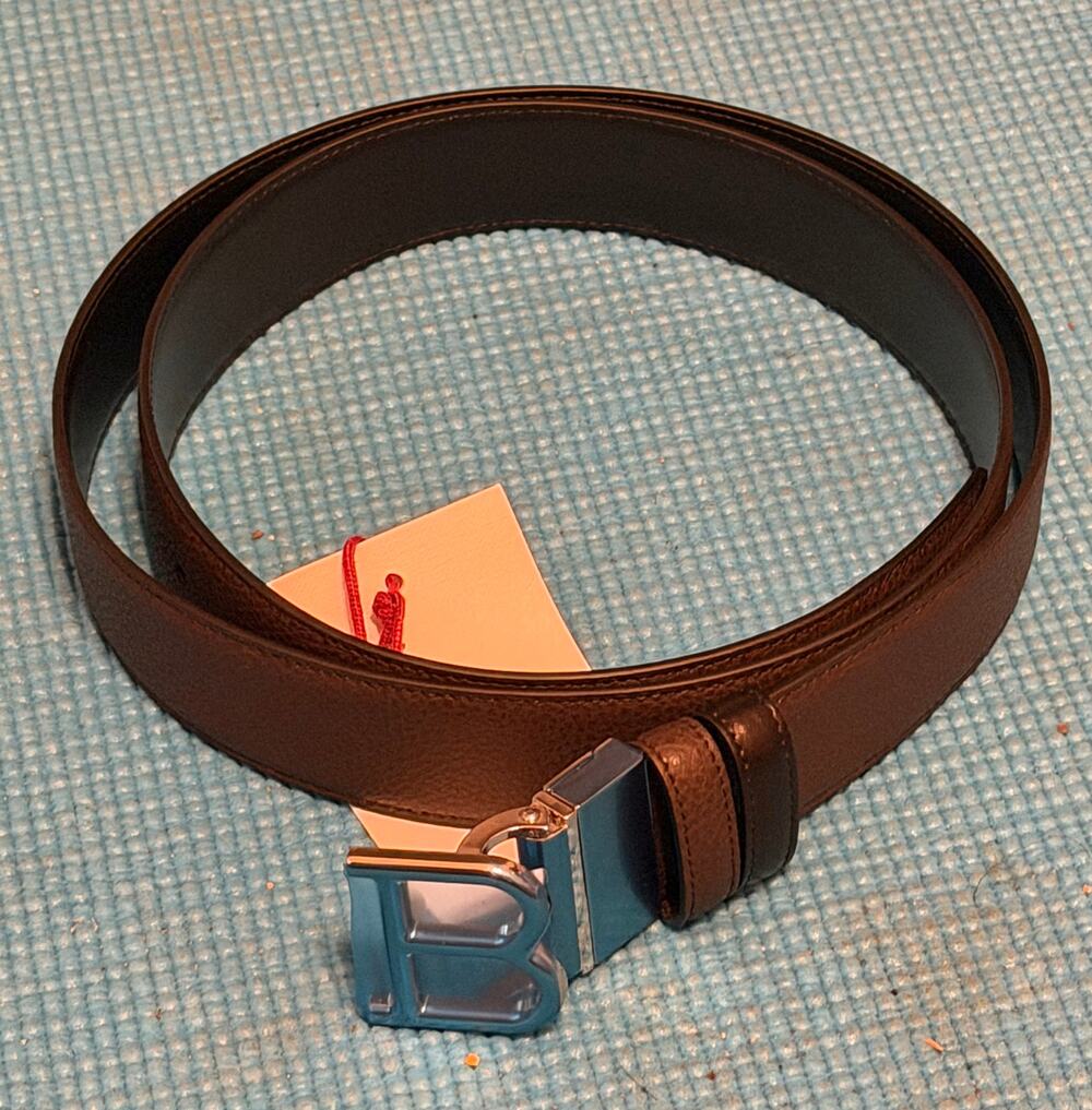 $495 NWT NWT Bally Men’s Brown Leather Silver B Logo Buckle Belt Size 110/44